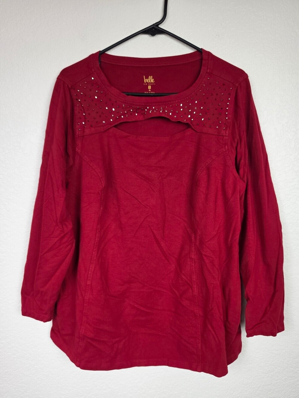 Belle Kim Gravel Red Long Sleeve Top Sequin Detail 1X